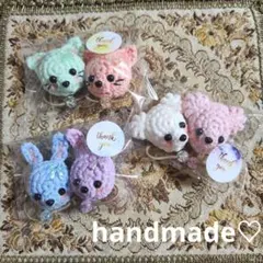 あみぐるみ♡ ねことうさぎとくまのヘアゴム アソート 詰め合わせ♡ ビーズ付き♡