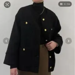 ブラックジャケット ボタン付き　ツイードジャケット　loungedressのサムネイル
