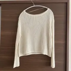アイボリー リブ編み 長袖ニット