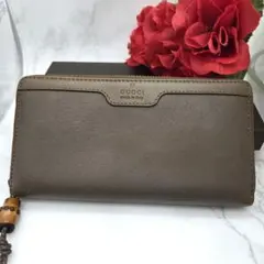 GUCCI グッチ ロゴ ラウンドファスナー 長財布 財布 バンブー ブラウン