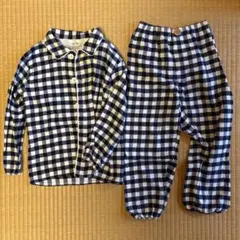 無印良品　キッズ　フランネル　パジャマセット　ネイビー/白　チェック