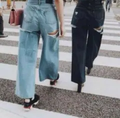 EVRIS エブリス ワイドデニムパンツ ダメージ加工