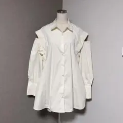 ヘザー ストライプ オープンショルダー big シャツ