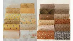 イエロ×ブラウンコットン生地　カットクロス 24枚セット パッチワーク