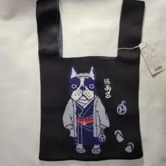 ニットエコバッグ 犬柄 和柄 フレンチブルドッグ 白 サブバッグ