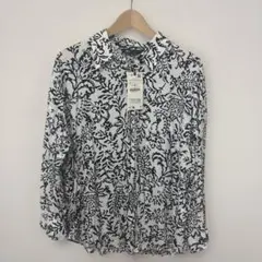 ZARA ボタニカル柄 長袖シャツ ホワイト×ブラック Lサイズのサムネイル