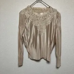 【SAMELLEBAN】　ピンク　ベージュ　長袖　薄手　花柄　肩パッド　b367