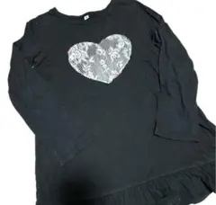 ハートレース柄 長袖チュニックワンピース 黒 120cm 女の子