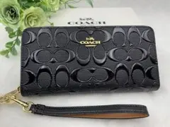 コーチ 財布 COACH 長財布 シグネチャー ストラップ付き ブラック