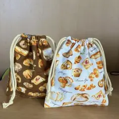 ハンドメイド　給食袋　コップ袋　パン柄　２枚セット