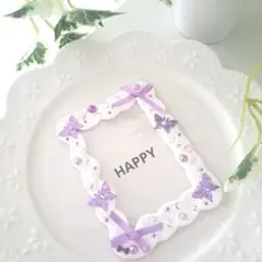 ホイップトレカケースデコ　パープル　紫　リボン　Ｂ8縦入れ　白ホイップ