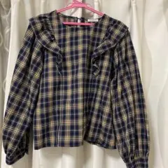 COLZA チェック柄 フリルブラウス 長袖