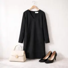 UMA ESTNATION♡長袖ワンピース 黒 Vネック きれいめ Lサイズ相当のサムネイル