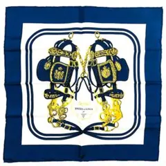HERMES エルメス カレ45 式典用馬勒 ネイビー系 スカーフ ガヴロッシュ