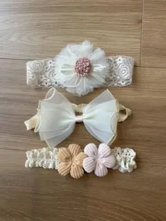 3피스 베이비 헤어밴드 세트 레이스 리본 플라워