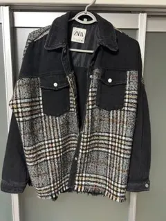 ZARA チェック柄デニムジャケット XS