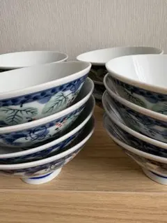 美品】有田焼 佐藤春水 染付 浓绘 茶碗 10客セット 共箱付き 饭碗 
