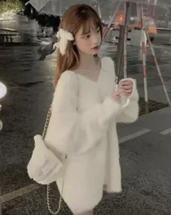 SHEIN 無地柄ドロップショルダーふわふわセーター 韓国 y2k