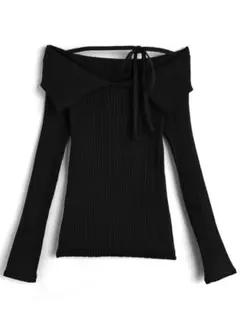 GRL ビッグカラーオフショルダーリボンニットトップス[ks150]