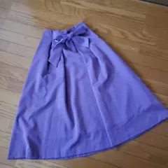 リボン付きパープルフレアスカートフリーサイズ