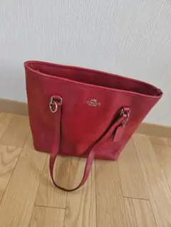 赤 トートバッグ ファスナー付き