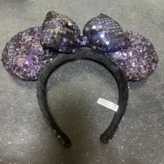 ミニーマウス スパンコールカチューシャ 黒紫