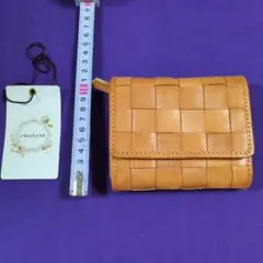 zucchero ズッケロ 編み込み 三つ折り財布 ブラウン 財布 レザー
