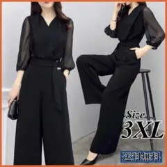 3XL オールインワン ワイドパンツ パンツスーツ シフォン ワンピース 入学