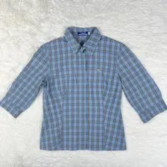 バーバリーブルーレーベル ノバチェック 七分袖 シャツ 水色 38