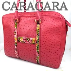 【新品】CARACARA カラカラ バッグ オーストリッチ 本革 鍵付 ブラウン キーケース レザー 本革 スマートキーケース ラウンドファスナー
