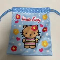 Hello Kitty ポーチ 巾着 水色 日焼けキティ