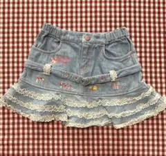 メゾピアノ　デニムスカート　１１０　　みみぼぽ　レースフリル