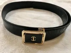 クロコダイル　ワニ革風　フェイクレザーベルト　合皮　黒　ブラック　中古