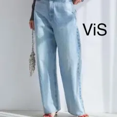 ViS デニムパンツ ジーンズ ジーパン ハイウエスト ワイド ライトブルーのサムネイル
