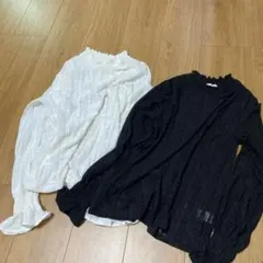 レース編み フリルネック 長袖トップス　２枚セット　まとめ売り