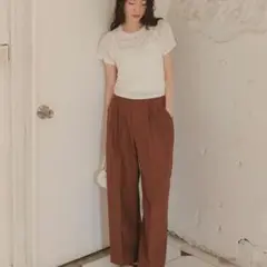 titivate リネンライクツータックワイドパンツ オレンジブラウン