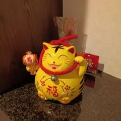 招き猫 3号(黄)貯金箱 2体セット 座布団付き - メルカリ