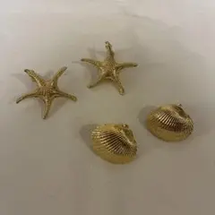 星型・貝殻型 ゴールドトーンイヤリング 2ペア