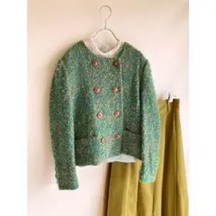 Used もけもけカラフルループツイード♡ レトロ ノーカラージャケット