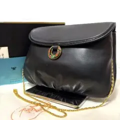 【極美品✨】濱野 ショルダーバッグ チェーン付 上質レザー 黒 付属品完備