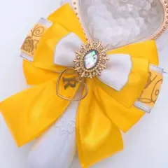 キンブレリボン ペンライトリボン 薔薇柄×ハートチャーム 黄色 ★ハンドメイド