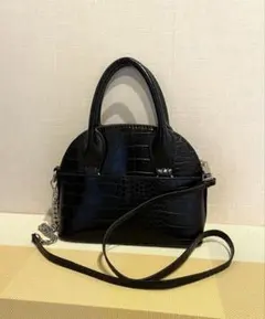 【美品・チェーン付】ZARA ザラ クロコ型押し 2WAY ショルダーバッグ 黒
