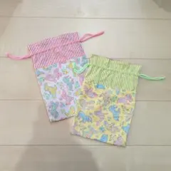 ハンドメイド 動物の花柄巾着2枚セット