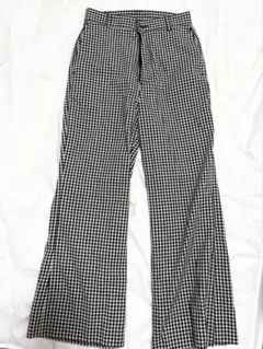 ギンガムチェック柄センタープレスフレアパンツ