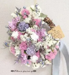 ✿春色リース✿ピンク&パープルWH✿ドライフラワーリース*ナチュラルリース