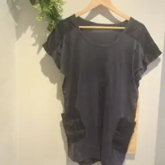 異素材ミックスTシャツ　ダークグレー ショートスリーブ Tシャツ
