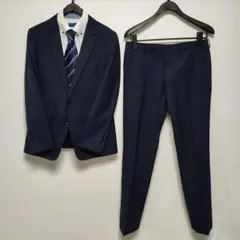 スーツセレクト　メンズ　スーツ　濃紺　チェック　千鳥格子　美品　希少デザイン