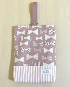 リボン＆ストライプ＆くすみピンク シューズ袋　上履き袋