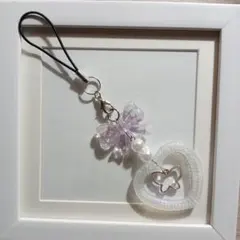 郵便配送♪ビーズストラップ　ホワイトハート