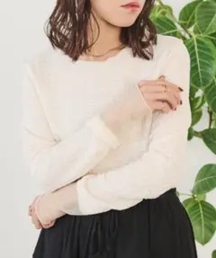 Crisp グリッターシアージャガードTシャツ アイボリー